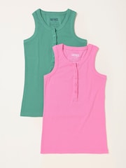 FatFace Rachel Green/Pink 2 Pack Rib Vests - Image 1 of 2