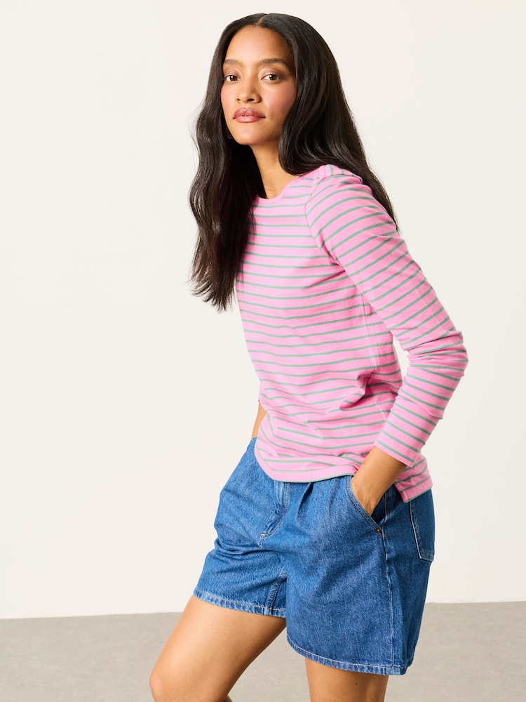 FatFace Breton Pink T Shirt - Image 1 of 6 FatFace Breton Pink T Shirt - Image 1 of 6