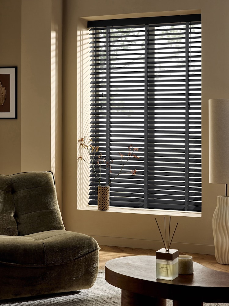 Black Volt Made To Measure 50mm Starwood 25mm Smoke Taped Venetia Blinds - Image 1 of 6