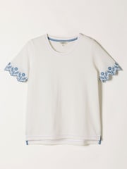 FatFace Natalie Ivory Embroidered Sleeve T Shirt - Image 1 of 1
