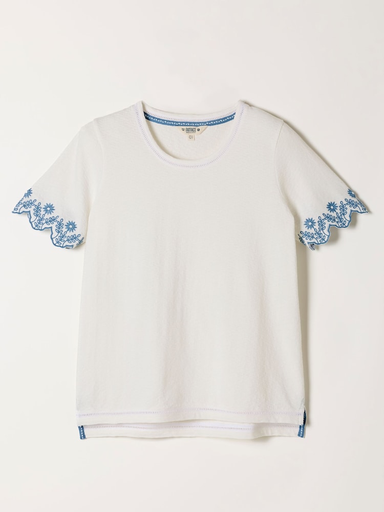 FatFace Natalie Ivory Embroidered Sleeve T Shirt - Image 1 of 1