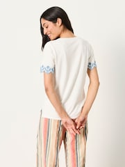 FatFace Natalie Ivory Embroidered Sleeve T Shirt - Image 2 of 5