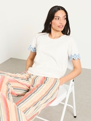 FatFace Natalie Ivory Embroidered Sleeve T Shirt - Image 4 of 5