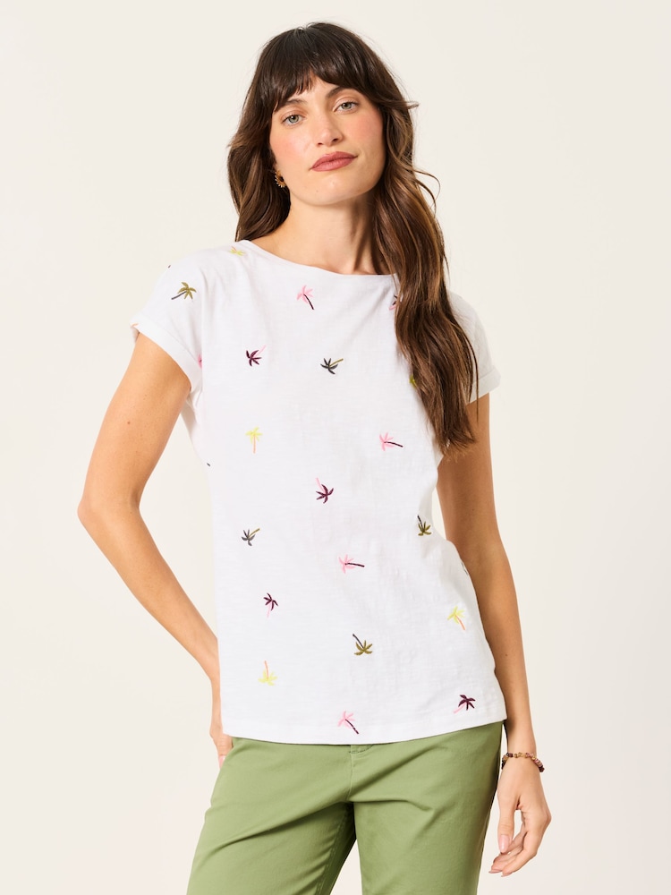 FatFace Ivy White Embroidered Palm Tree T Shirt - Image 1 of 5