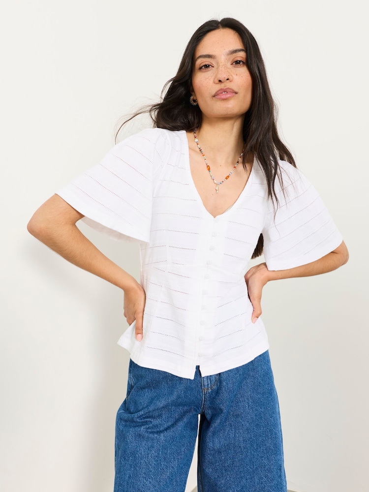 FatFace Carly White Peplum Top - Image 1 of 5