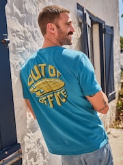 FatFace Teal Blue Out Of Office Graphic T-shirt - Image 1 of 7