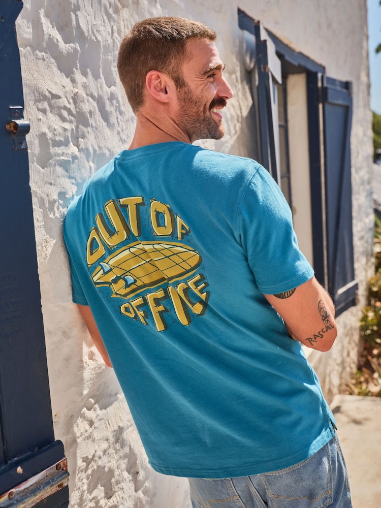 FatFace Teal Blue Out Of Office Graphic T-shirt - Image 1 of 7