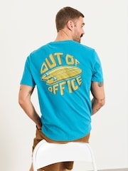 FatFace Teal Blue Out Of Office Graphic T-shirt - Image 5 of 7