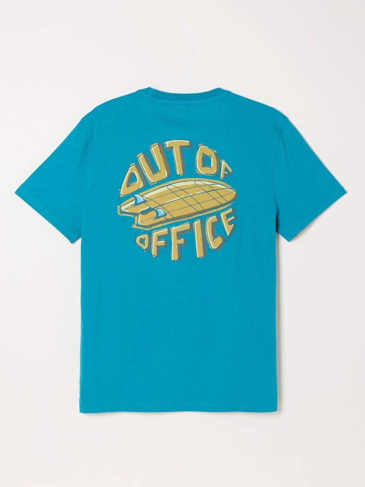 FatFace Teal Blue Out Of Office Graphic T-shirt - Image 7 of 7