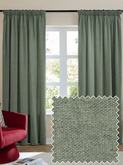 Furn Green Soft Chenille 100% Blackout Pencil Pleat Curtains - Image 1 of 8