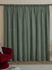Furn Green Soft Chenille 100% Blackout Pencil Pleat Curtains - Image 3 of 8