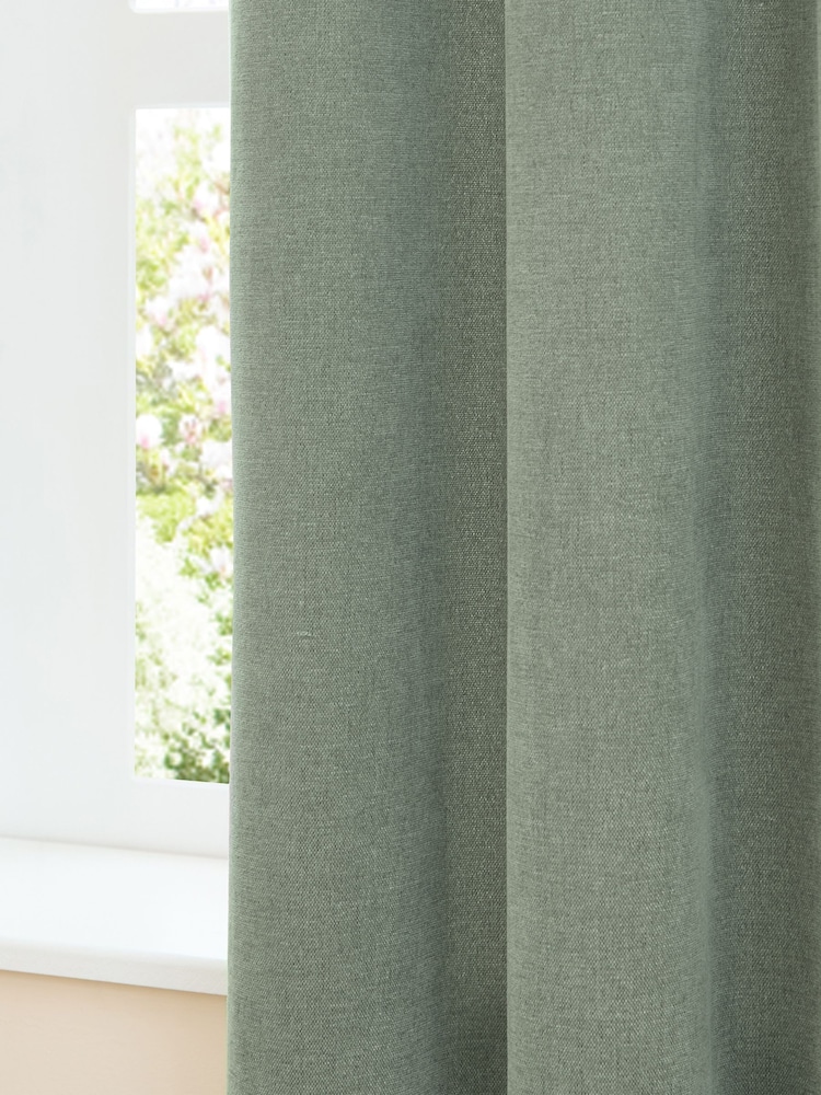Furn Green Lightweight Chenille Eyelet Blackout Curtains - Image 4 of 4 Furn Green Lightweight Chenille Eyelet Blackout Curtains - Image 4 of 4