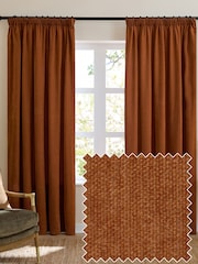 Furn Rust Soft Chenille 100% Blackout Pencil Pleat Curtains - Image 1 of 8