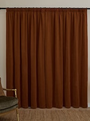 Furn Rust Soft Chenille 100% Blackout Pencil Pleat Curtains - Image 3 of 8