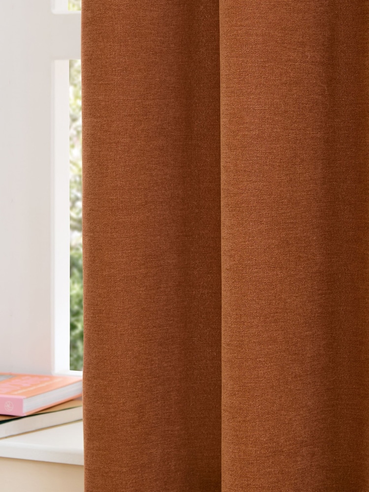 Furn Rust Lightweight Chenille Pencil Pleat Blackout Curtains - Image 4 of 4 Furn Rust Lightweight Chenille Pencil Pleat Blackout Curtains - Image 4 of 4