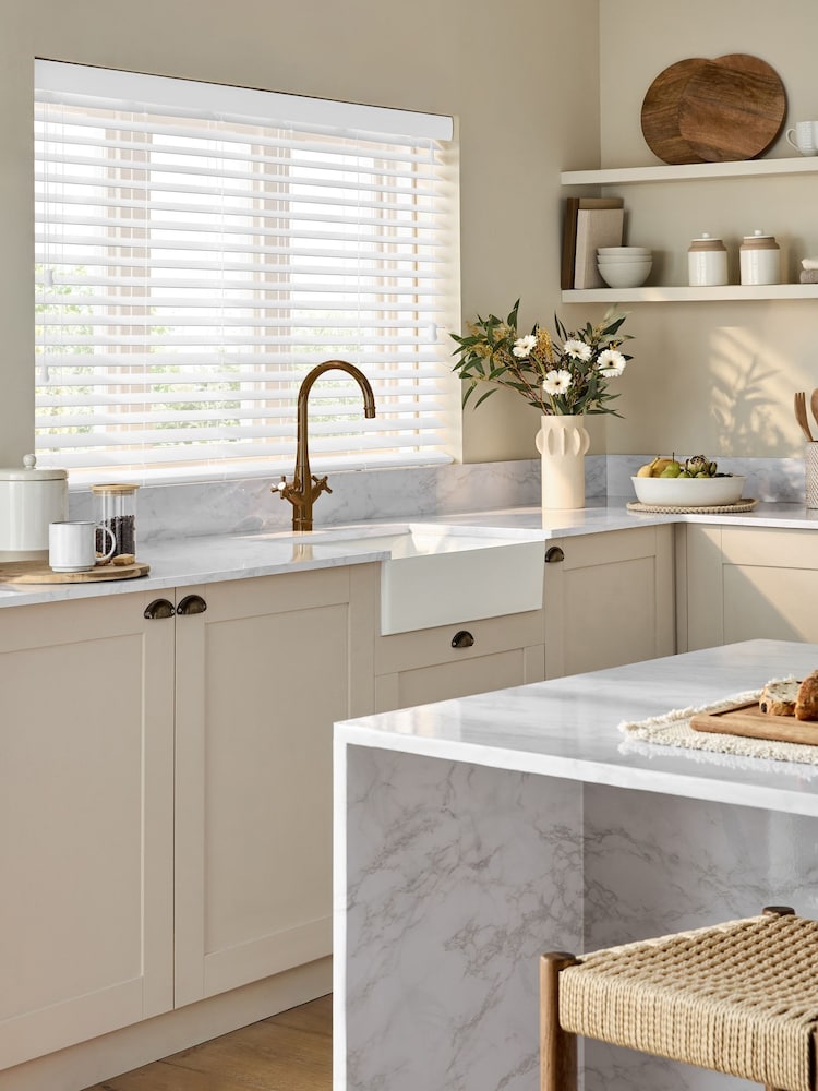 White Alina Fine Grain Made To Measure 50mm Starwood Fauxwood Venetian Blinds - Image 1 of 5