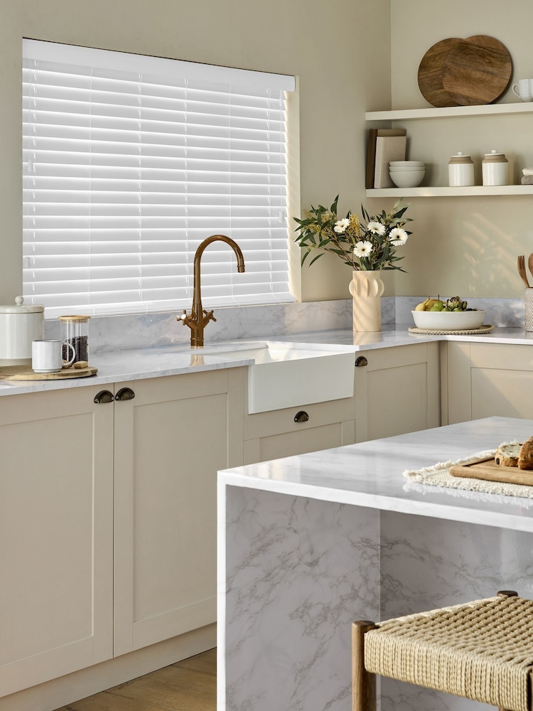 White Alina Fine Grain Made To Measure 50mm Starwood Fauxwood Venetian Blinds - Image 2 of 5
