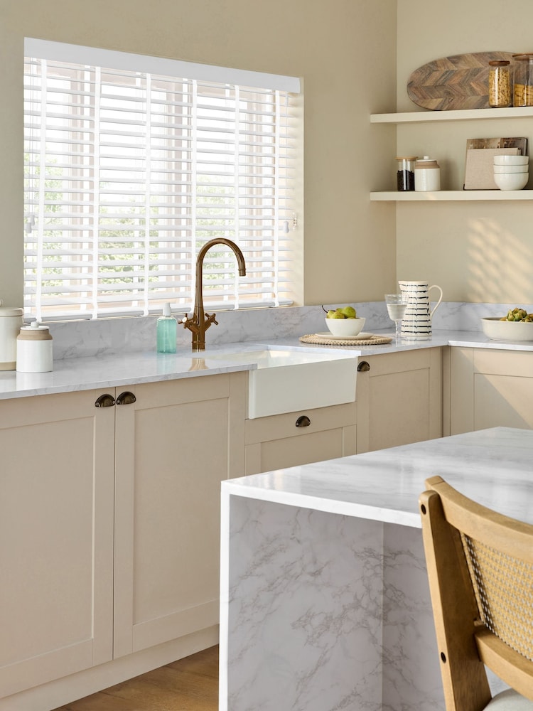 White Alina Fine Grain Made To Measure 50mm Starwood Fauxwood 25mm Tranquil Taped Venetian Blinds - Image 1 of 5 White Alina Fine Grain Made To Measure 50mm Starwood Fauxwood 25mm Tranquil Taped Venetian Blinds - Image 1 of 5