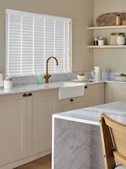 White Alina Fine Grain Made To Measure 50mm Starwood Fauxwood 25mm Tranquil Taped Venetian Blinds - Image 2 of 5