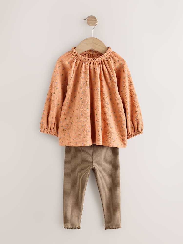 Orange Ditsy Floral Long Sleeve Blouse and Leggings Set (3mths-7yrs) - Image 1 of 7 Orange Ditsy Floral Long Sleeve Blouse and Leggings Set (3mths-7yrs) - Image 1 of 7