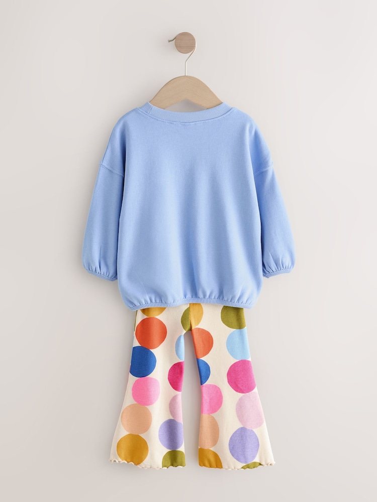 Blue Rainbow Spot Long Sleeve Top and Flare Set (3mths-7yrs) - Image 2 of 6 Blue Rainbow Spot Long Sleeve Top and Flare Set (3mths-7yrs) - Image 2 of 6