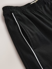 Black Linen Rich Wide Leg Trousers With Piping - Image 8 of 8