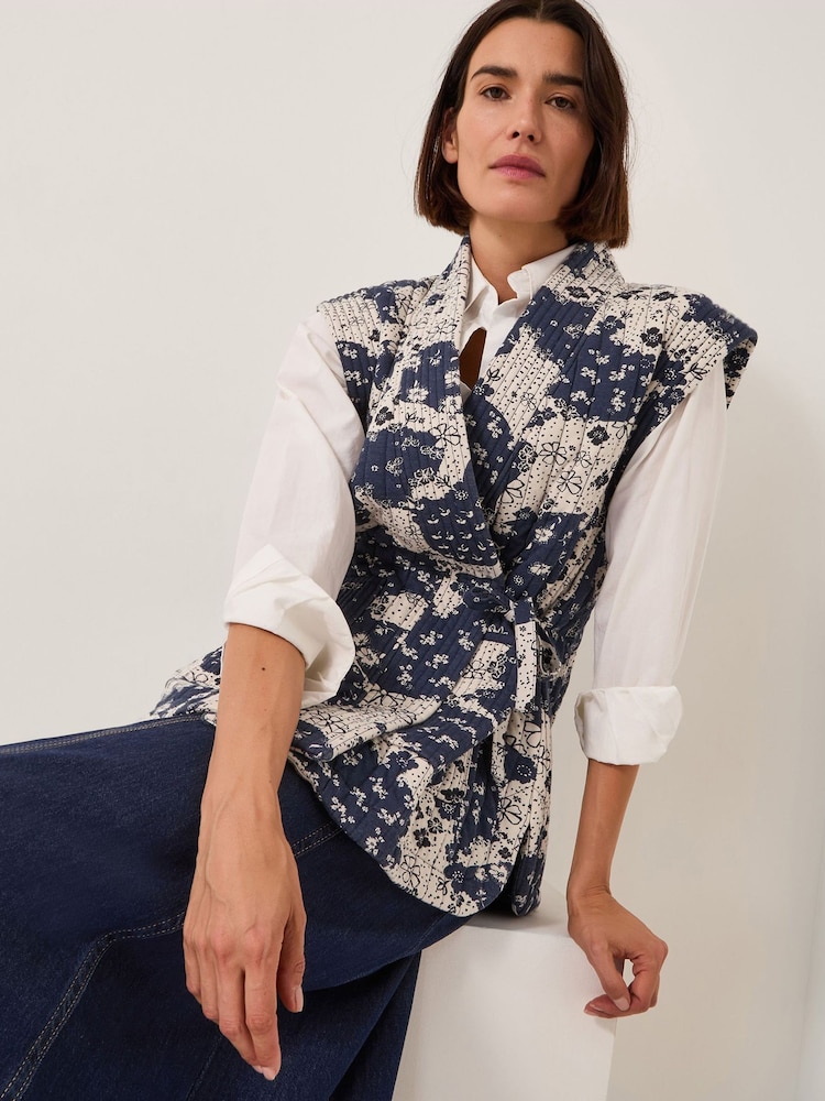 Monsoon Blue Alison Floral Quilted Gilet - Image 1 of 5