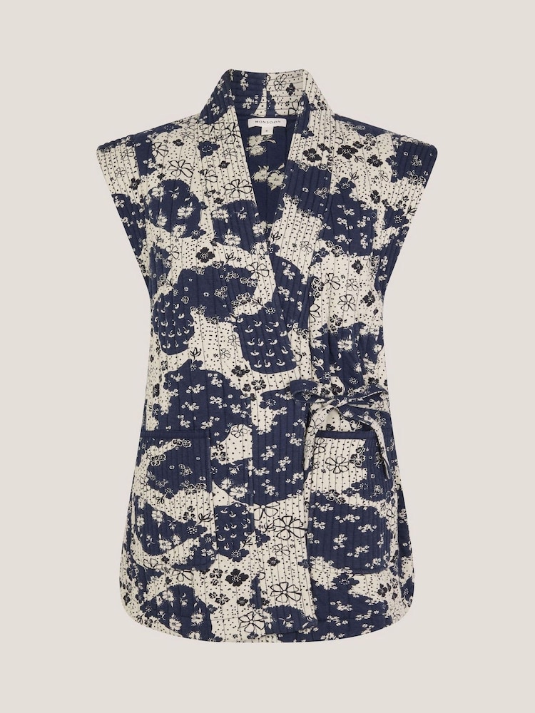 Monsoon Blue Alison Floral Quilted Gilet - Image 5 of 5