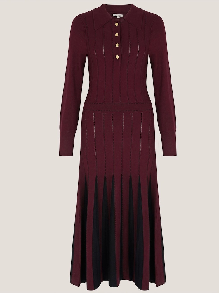 Monsoon Red Prue Knit Pleated Shirt Dress - Image 1 of 1