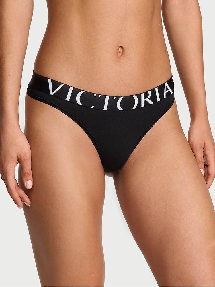 Victoria's Secret Black Thong Exploded Logo Knickers - Image 1 of 3