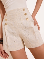 Lipsy White Cream Sailor Broderie Shorts - Image 2 of 4