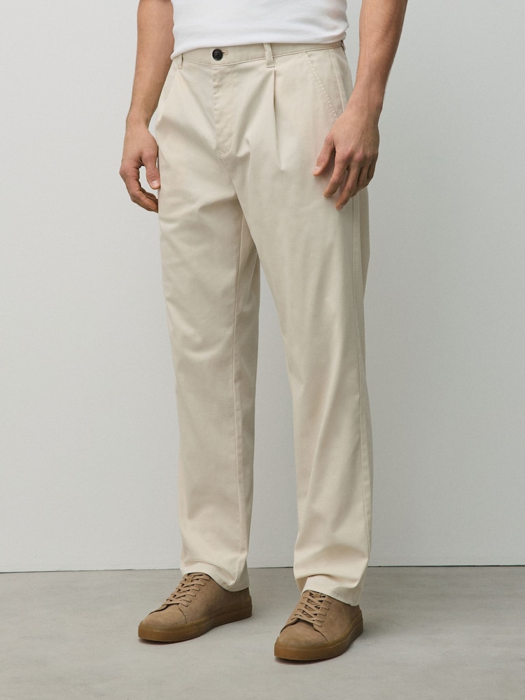 Ecru White Regular Tapered Fit Cotton Rich Stretch Chinos - Image 1 of 6 Ecru White Regular Tapered Fit Cotton Rich Stretch Chinos - Image 1 of 6