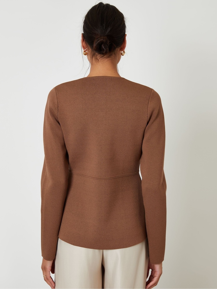 Threadbare Brown Cinched Knitted Button Up Cardigan - Image 5 of 5 Threadbare Brown Cinched Knitted Button Up Cardigan - Image 5 of 5