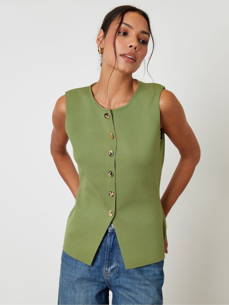 Threadbare Green Ribbed Knitted Waistcoat - Image 1 of 4 Threadbare Green Ribbed Knitted Waistcoat - Image 1 of 4
