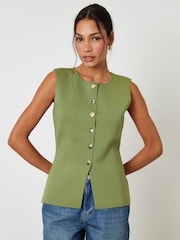 Threadbare Green Ribbed Knitted Waistcoat - Image 3 of 4