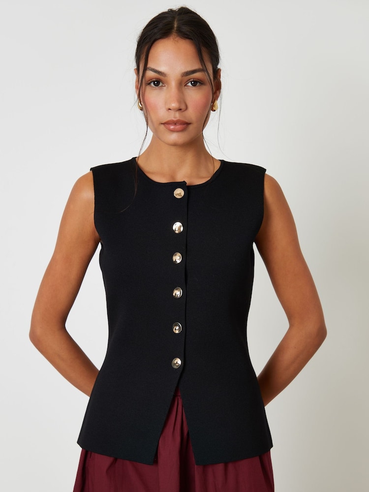 Threadbare Black Ribbed Knitted Waistcoat - Image 1 of 4 Threadbare Black Ribbed Knitted Waistcoat - Image 1 of 4