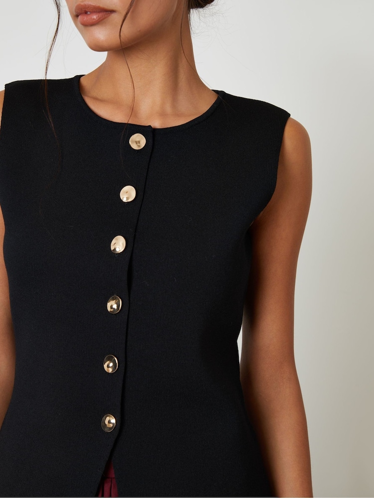 Threadbare Black Ribbed Knitted Waistcoat - Image 2 of 4 Threadbare Black Ribbed Knitted Waistcoat - Image 2 of 4