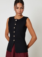 Threadbare Black Ribbed Knitted Waistcoat - Image 3 of 4