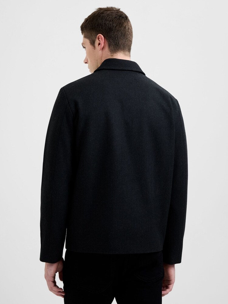 French Connection Black Wool Blend Collared Button-Up Twill Jacket - Image 2 of 5