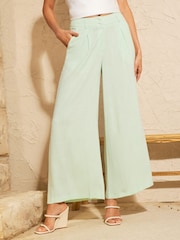 Love & Roses Linen Look Wide Leg Trousers - Imaginea 1 din 4