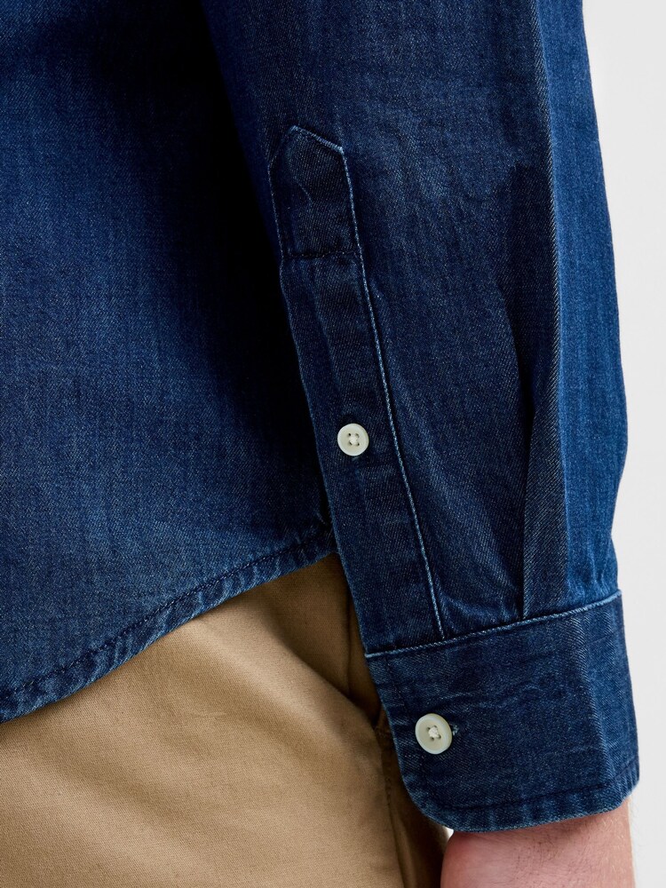 French Connection Blue Cotton Denim-Style Long Sleeve Button-Up Shirt - Image 5 of 5