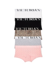Victoria's Secret Black/Leopard/Grey/Pink/White Short Exploded Logo Knickers 5 Pack - Image 1 of 1
