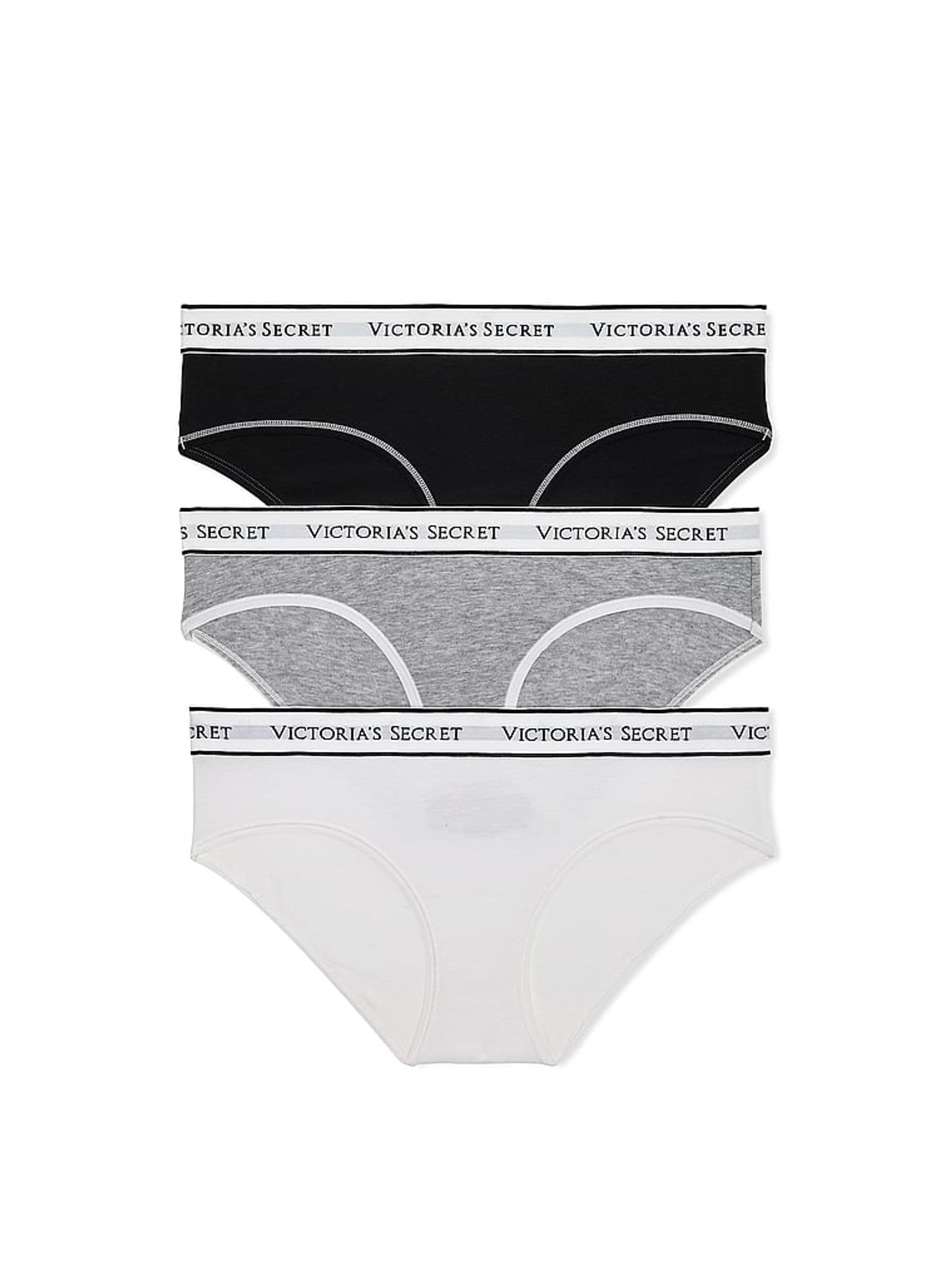 Victoria's Secret Black/Grey/White Hipster 3 Pack Logo Knickers