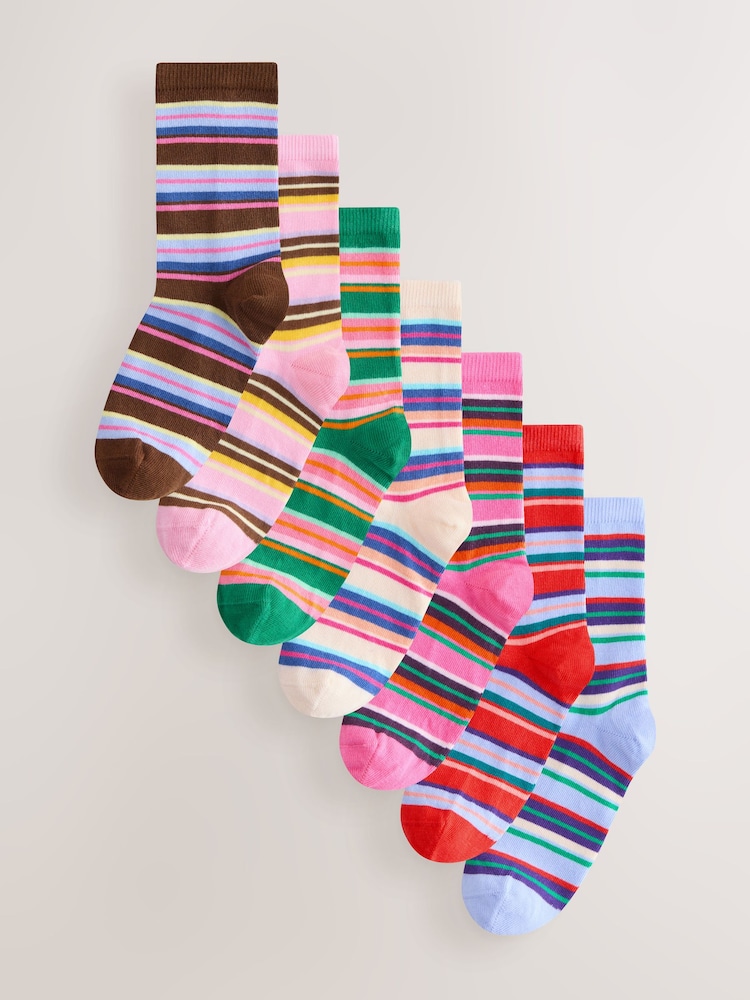Multi Bright Stripe Ankle Socks 7 Pack - Image 1 of 10