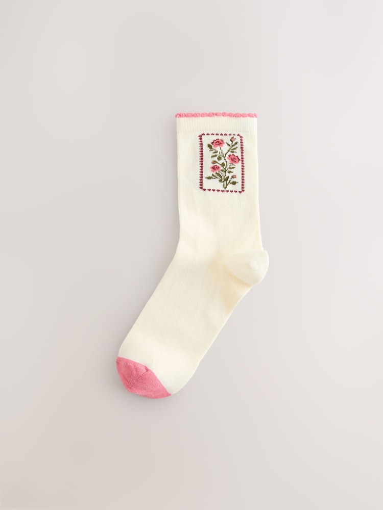 Pink Floral Textured Ankle Socks 3 Pack - Image 2 of 6