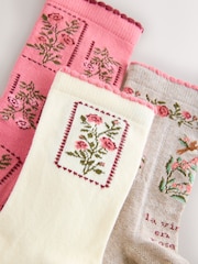 Pink Floral Textured Ankle Socks 3 Pack - Image 5 of 6