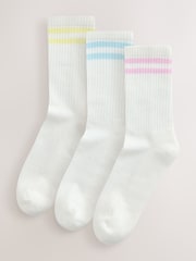 White/Pastel Stripe Cushion Sole Ribbed Sport Ankle Socks With Arch Support 3 Pack - Image 1 of 6