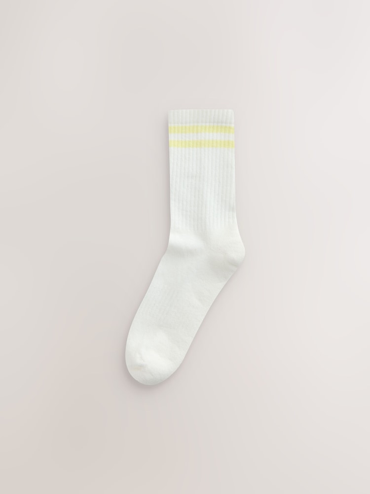 White/Pastel Stripe Cushion Sole Ribbed Sport Ankle Socks With Arch Support 3 Pack - Image 2 of 6