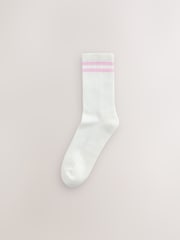 White/Pastel Stripe Cushion Sole Ribbed Sport Ankle Socks With Arch Support 3 Pack - Image 4 of 6