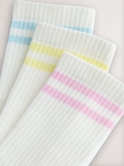 White/Pastel Stripe Cushion Sole Ribbed Sport Ankle Socks With Arch Support 3 Pack - Image 5 of 6
